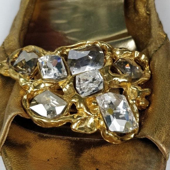 Miu Miu Prada Jeweled Embellished Peep Toe Ballet Flats Shoes Gold 38 EU - Picture 10 of 11